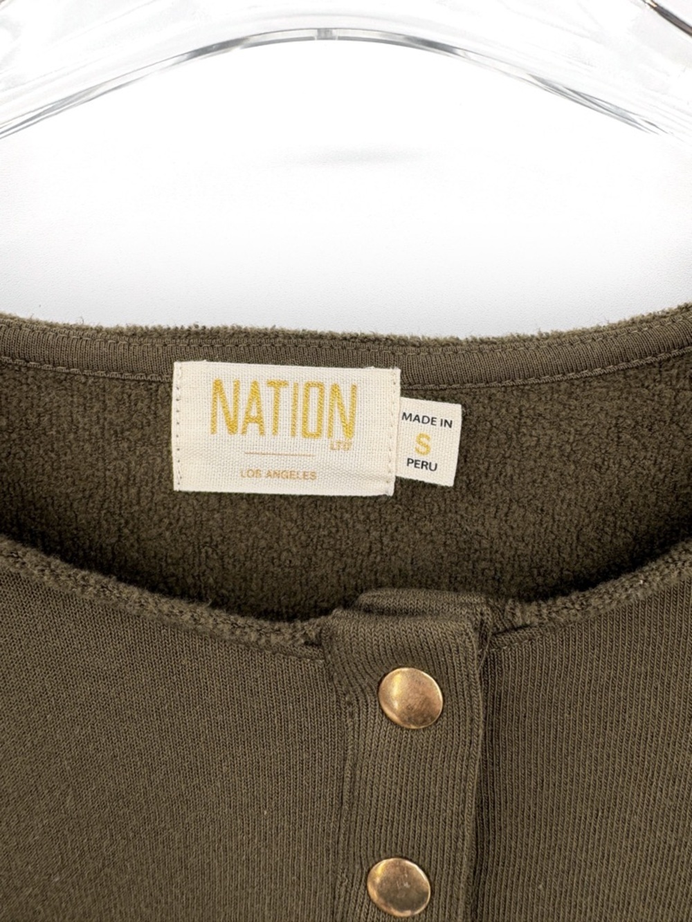 NATION LTD Callan Snap Sweatshirt Lagoon Green S - Picture 10 of 15